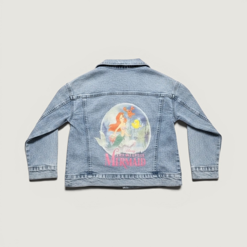 Disney Denim Jacket Kids Medium Blue Good Little Mermaid Ariel Acid Wash Vintage